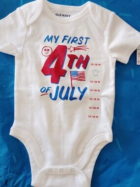 Old Navy White Red and Blue "My First 4th of July" Baby One-Piece